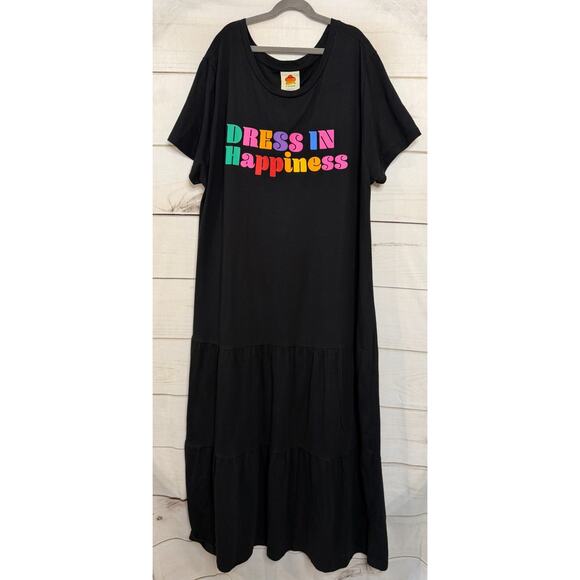 Farm Rio Dress In Happiness Shirt Maxi Black Cotton Dress size LG - Picture 1 of 6